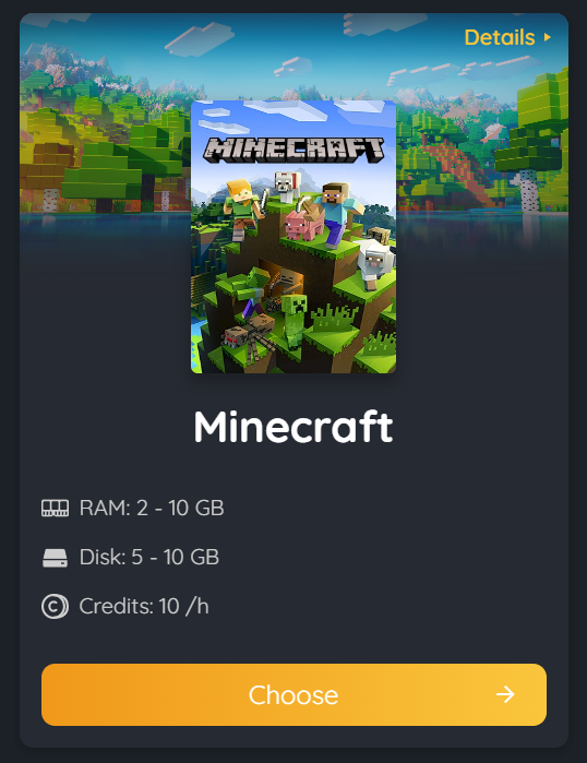 Carte de l'offre Minecraft