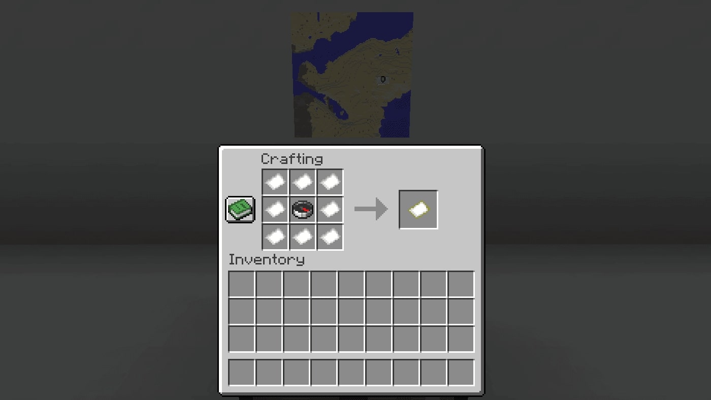 The minecraft map recipe in a crafting table