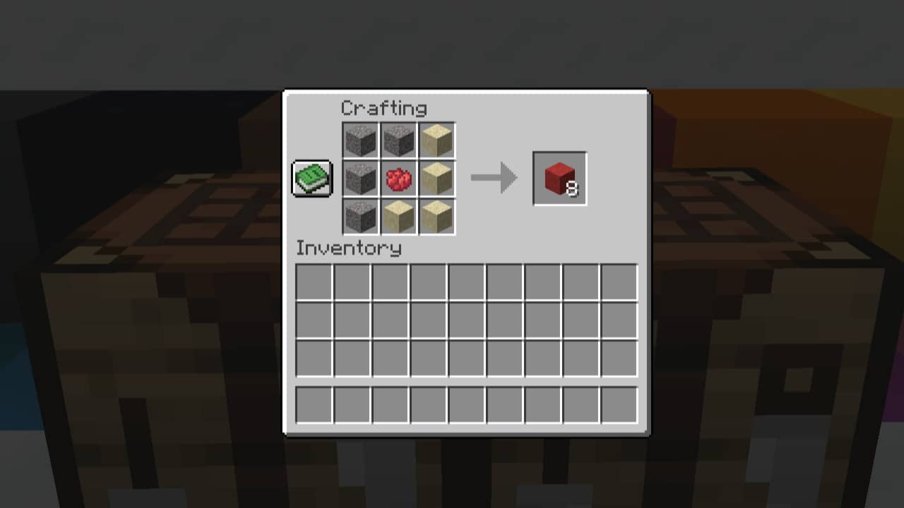 the concrete powder craft in a crafting table