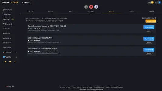 Backups Feature Backup Management Screenshot