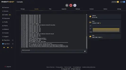 Console Feature Hosting Administration Console Screenshot