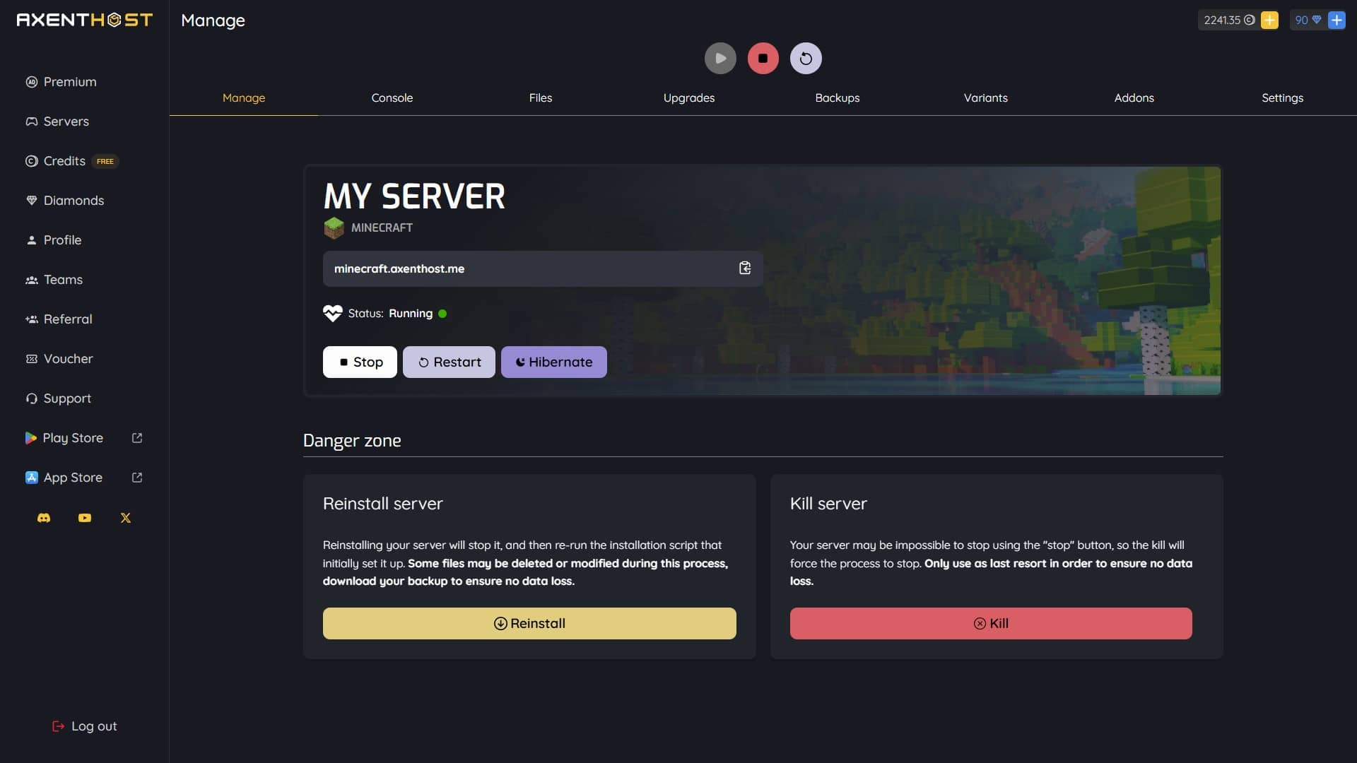 Server Dashboard Screenshot