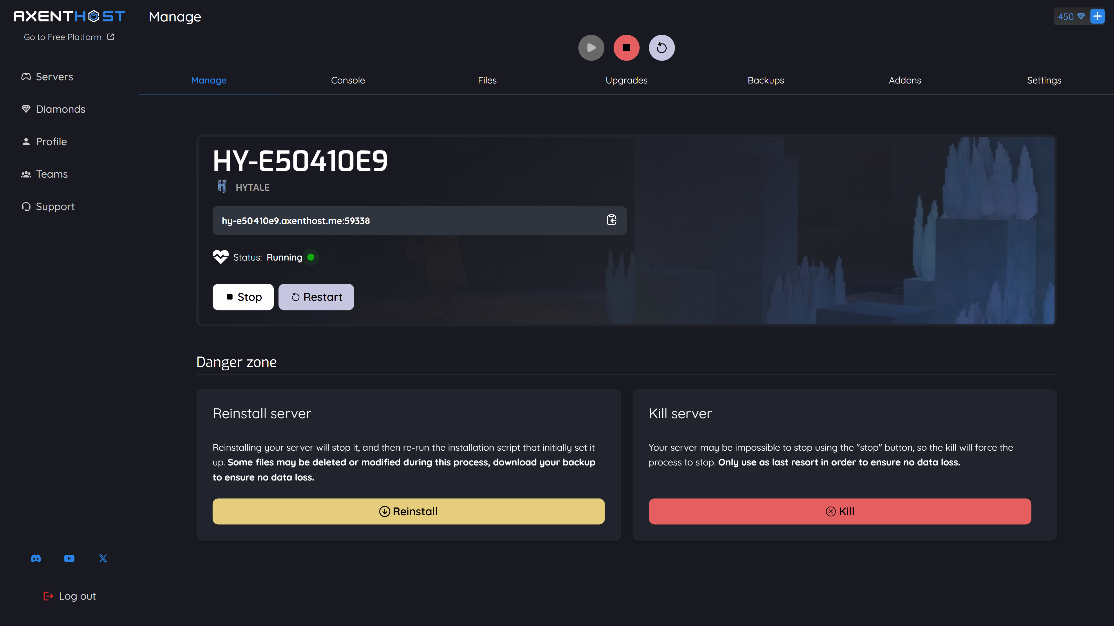 Server Dashboard Screenshot