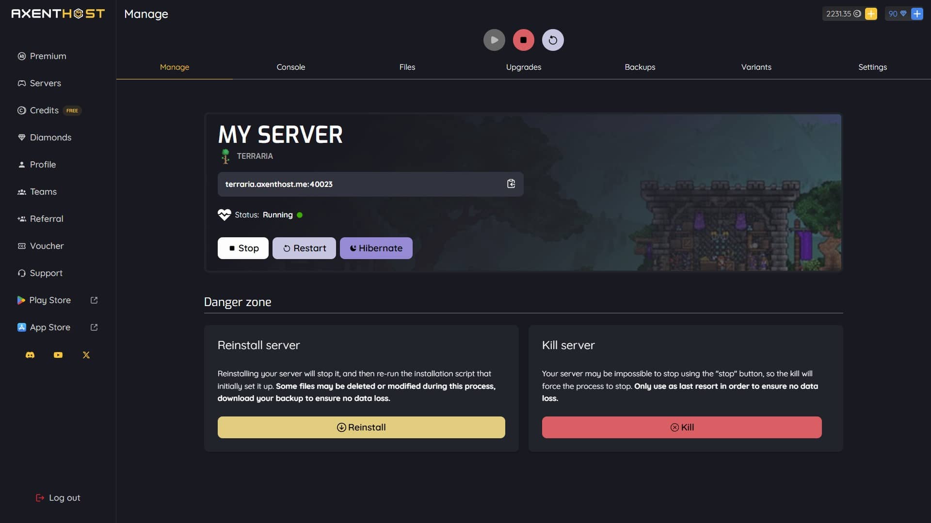 Server Dashboard Screenshot